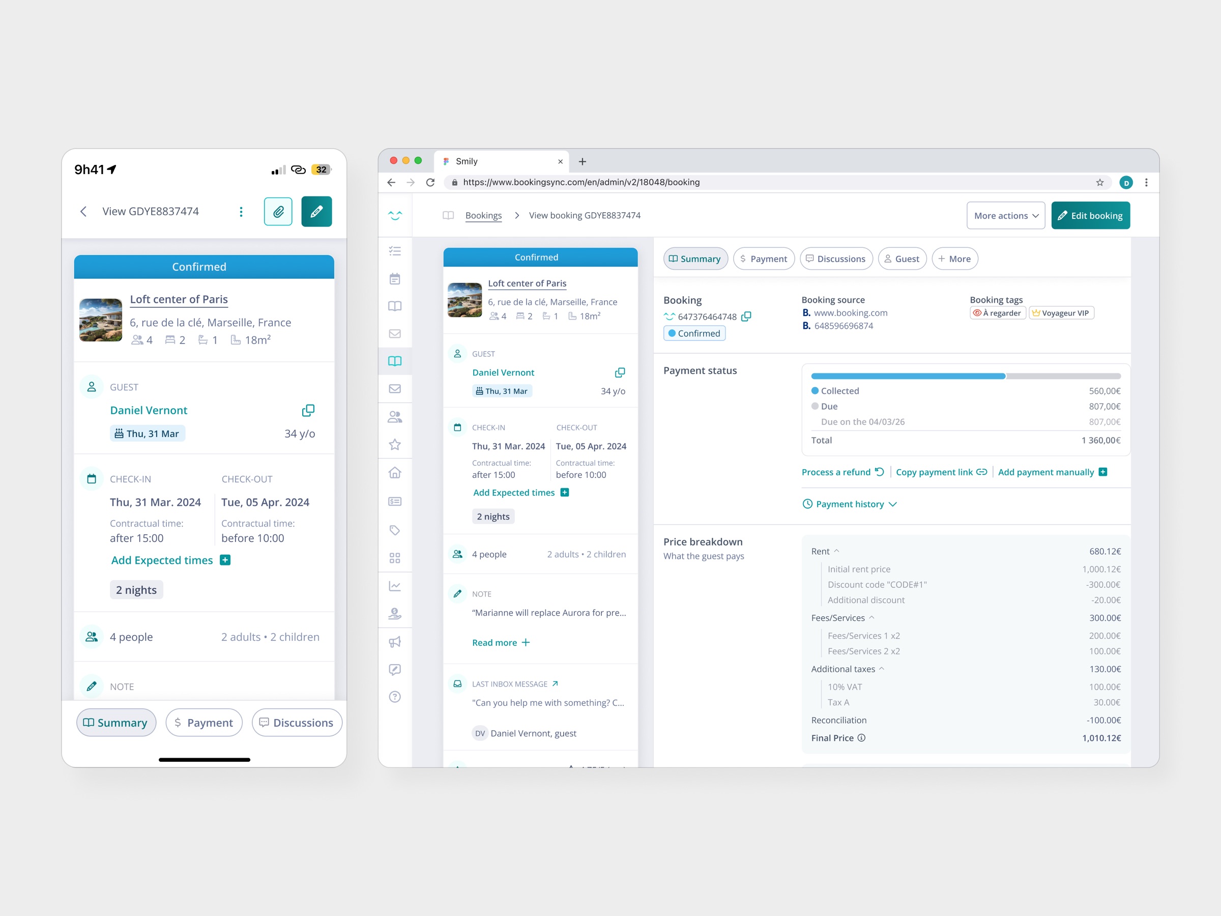 Smily booking management redesign across mobile and desktop